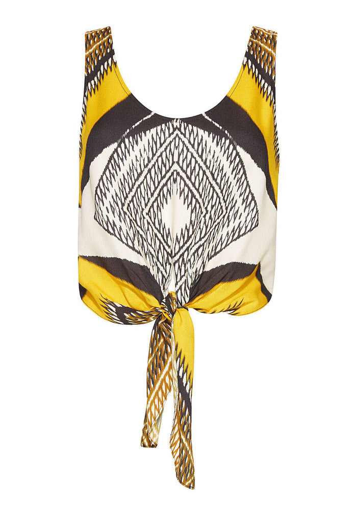 SHONDRA CROPPED TIE FRNT TANK - DIAMOND IKAT