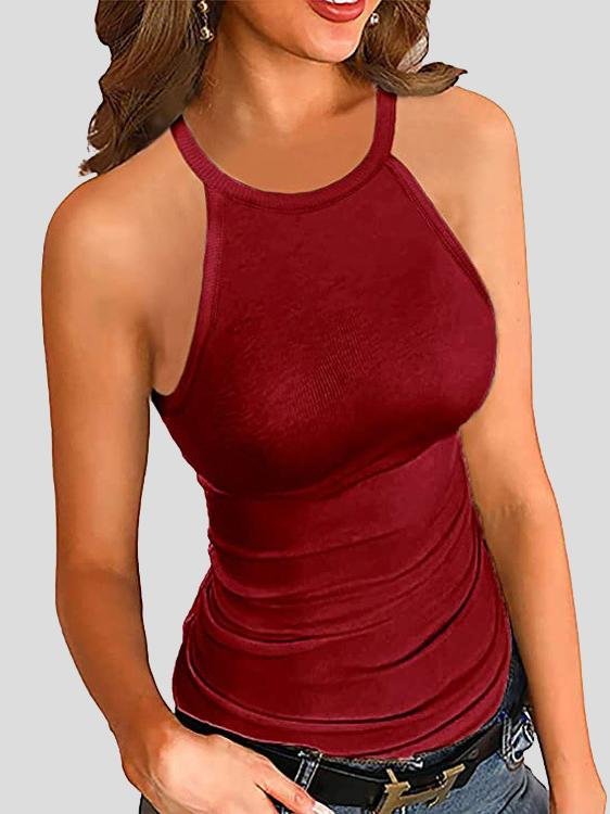 Slim-fit Solid Halter Sleeveless Vest