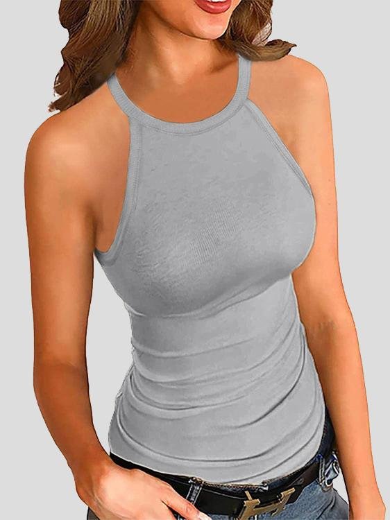 Slim-fit Solid Halter Sleeveless Vest