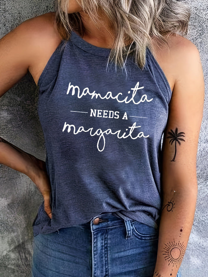 Slogan Graphic Round Neck Tank Top