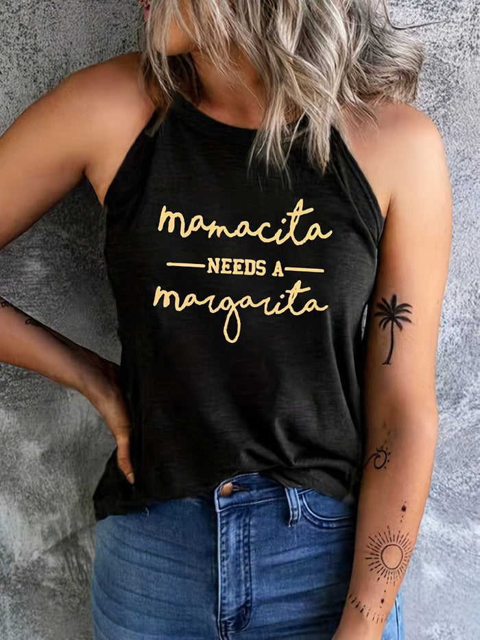 Slogan Graphic Round Neck Tank Top