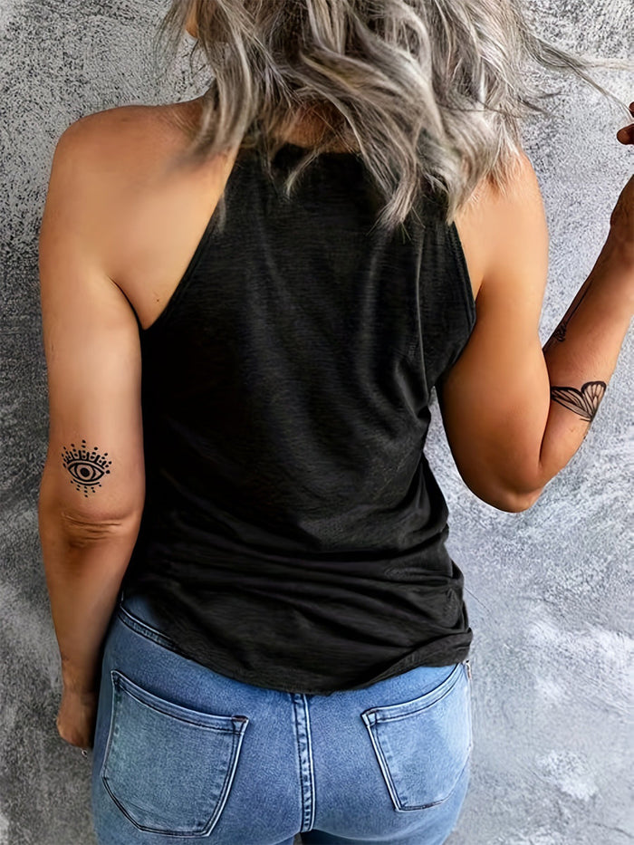 Slogan Graphic Round Neck Tank Top