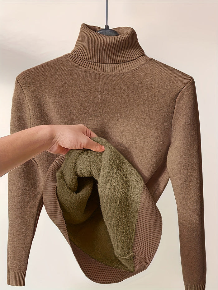 Solid Cozy Turtle Neck Long Sleeve Pullover Sweater
