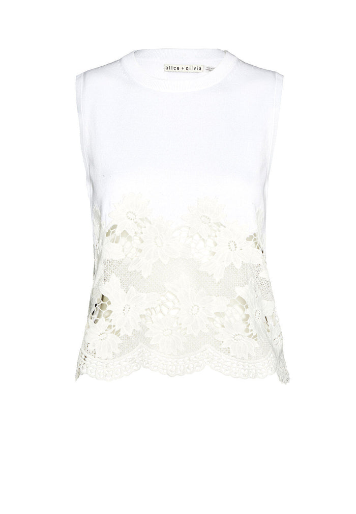 SOMER LACE HEM SHELL - WHITE