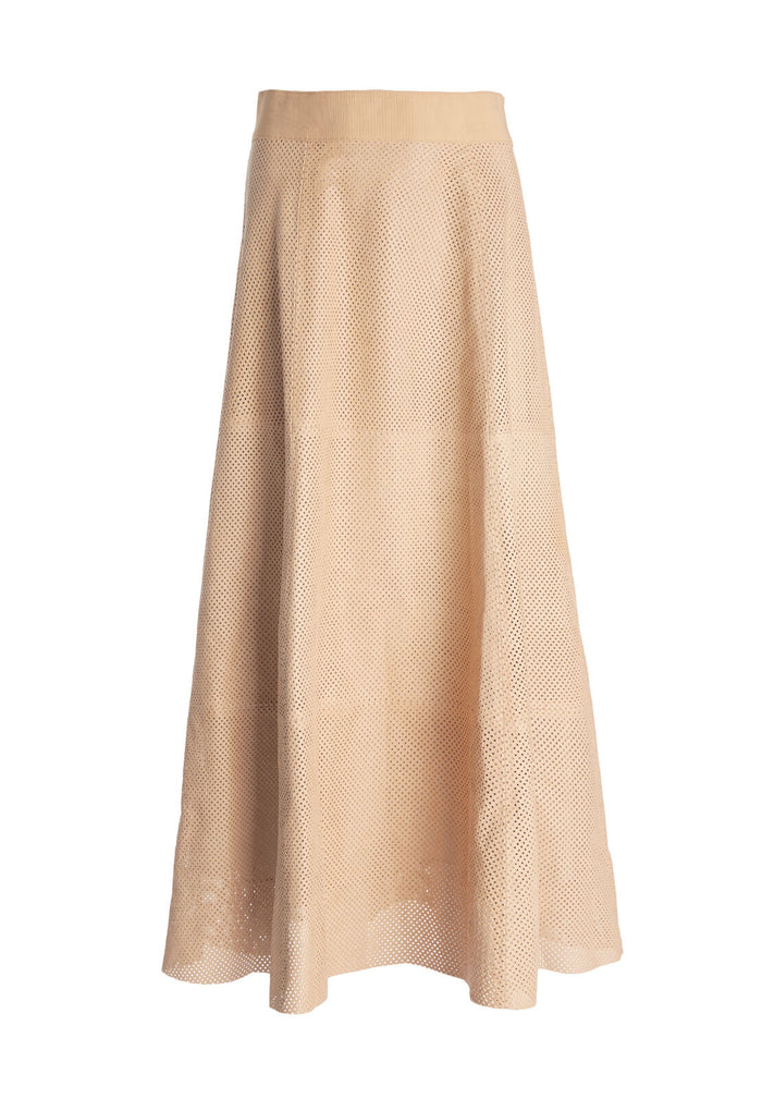 SOSIE LTHR MIDI FLARE SKIRT - NATURAL