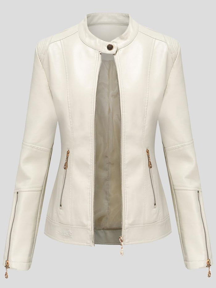 Stand-Up Collar Zipper PU Leather Jacket