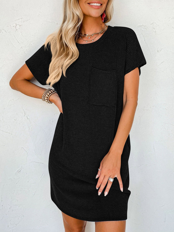 Striped Short Sleeve Pocket Dress Women