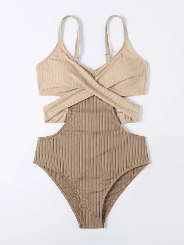 Swimsuit Women One Piece Crossover Waistband Cut Out
