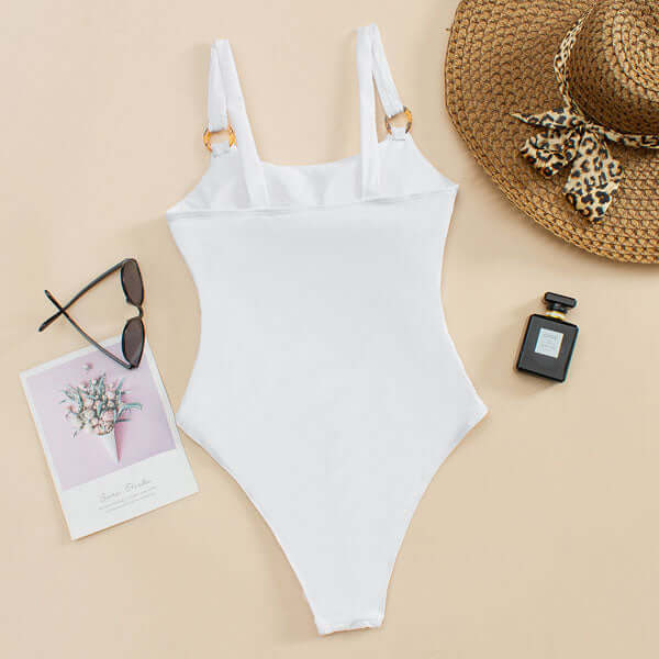 Swimsuit Women Straight Neck Cut Out Front Rings Detail