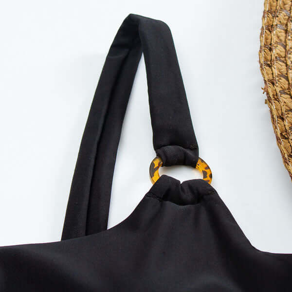 Swimsuit Women Straight Neck Cut Out Front Rings Detail