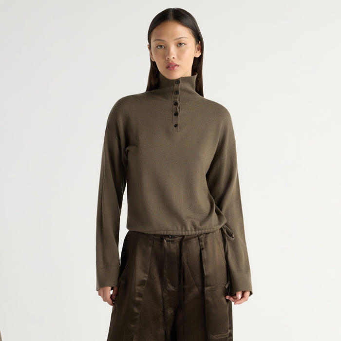 Sybil Wool Button-Turtleneck Sweater