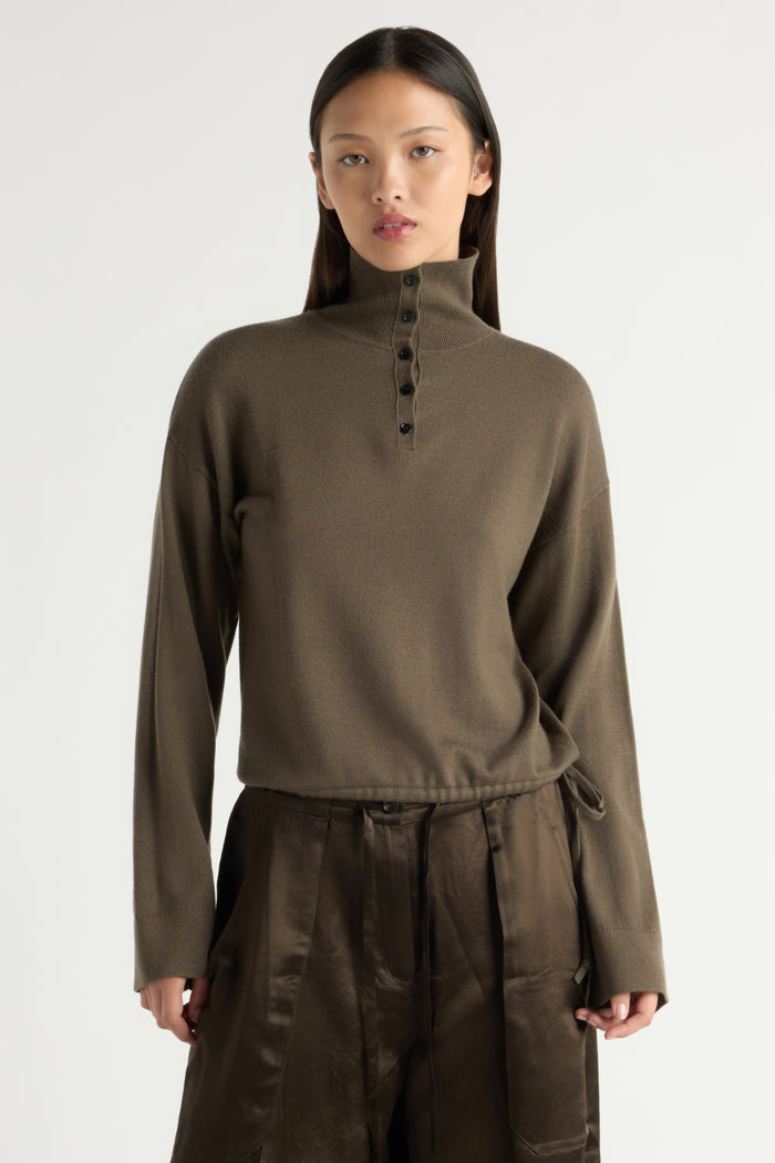 May-Li | Sybil Wool Button-Turtleneck Sweater in Size Small