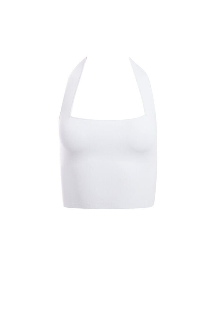 SYLVIA SQUARE NECK HALTER TANK - WHITE