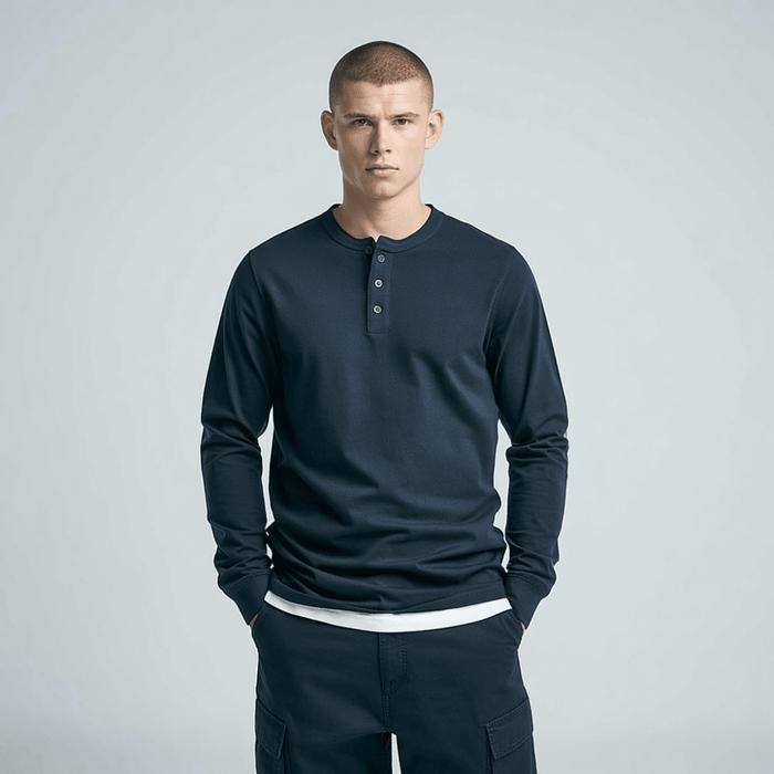 T-Shirt Men Long Sleeve Collarless
