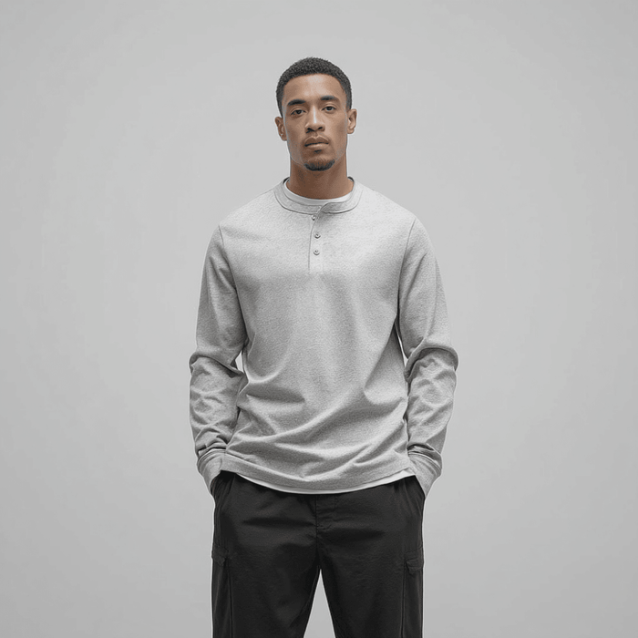 T-Shirt Men Long Sleeve Collarless