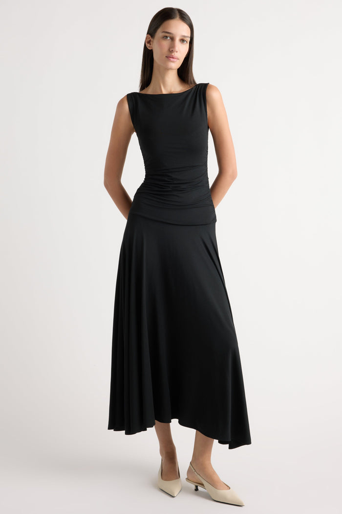 Karolina | Tamsin Ruched Drop-Waist Maxi Dress in Size Extra Small