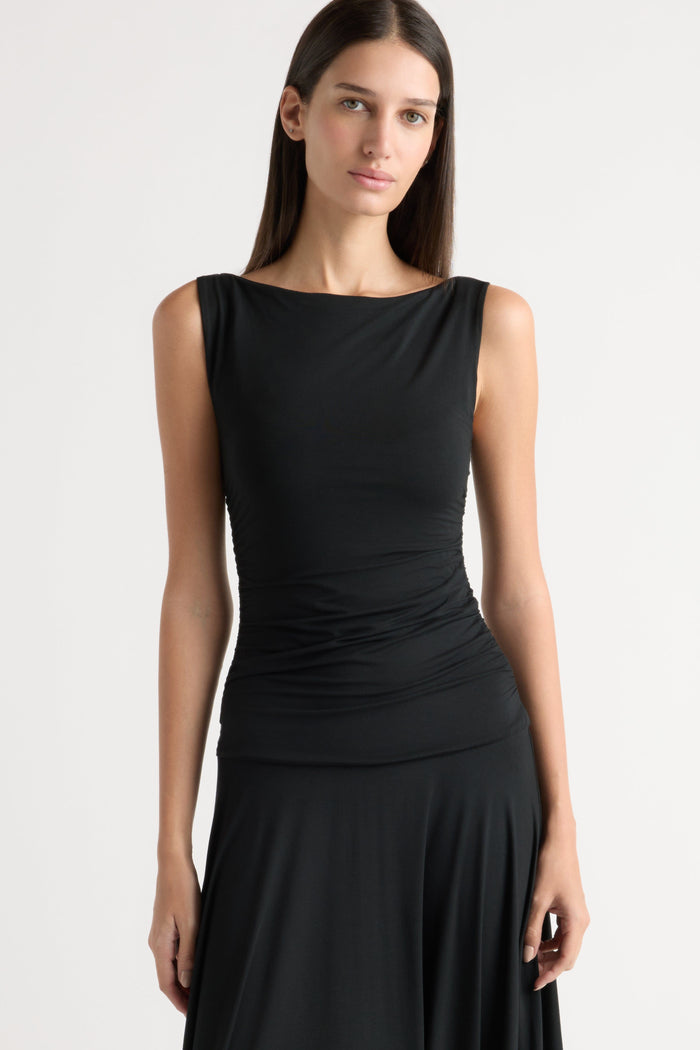 Karolina | Tamsin Ruched Drop-Waist Maxi Dress in Size Extra Small