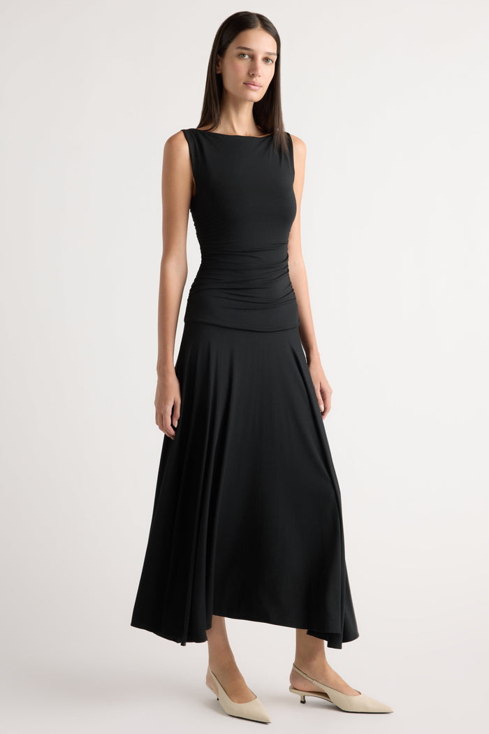 Karolina | Tamsin Ruched Drop-Waist Maxi Dress in Size Extra Small