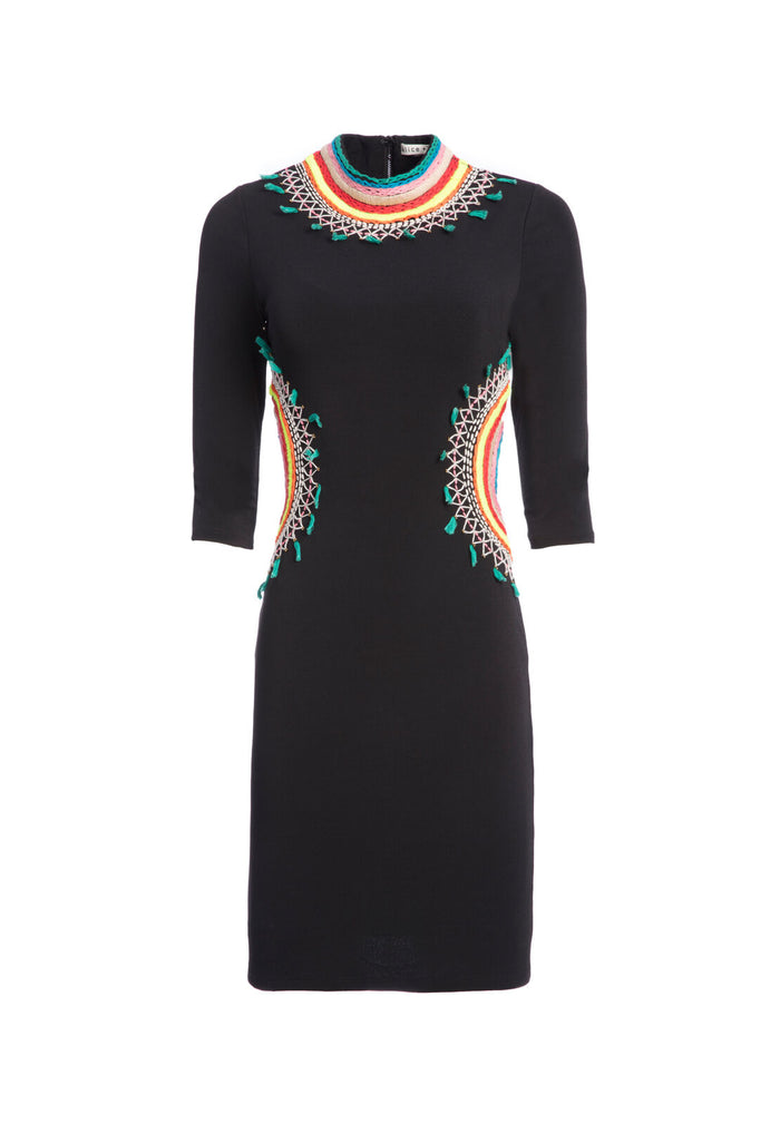 TAMSON EMBROIDERED MINI DRESS - BLK MULTI