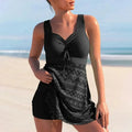 Tankini Set Women High Waisted Skirted Shorts V Neck Top