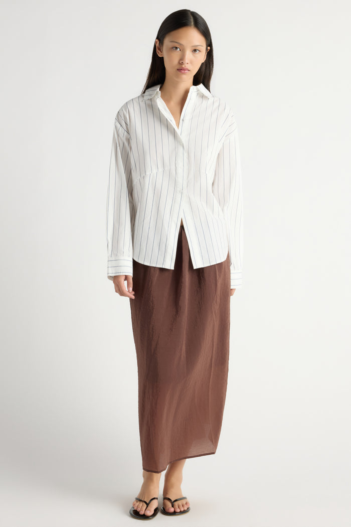 May-Li | Tarinah Front-Split Striped Shirt in Size Small