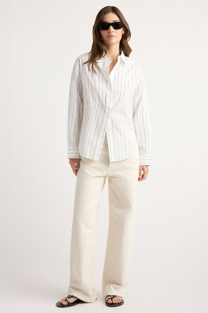 Renée | Tarinah Front-Split Striped Shirt in Size Extra Small