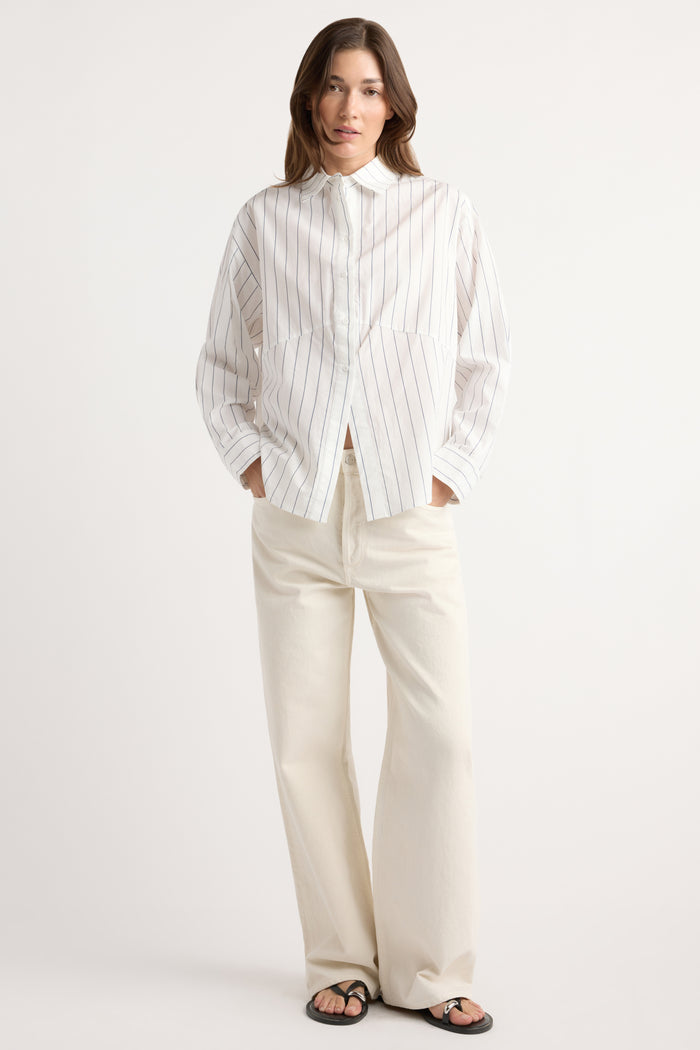 Renée | Tarinah Front-Split Striped Shirt in Size Extra Small