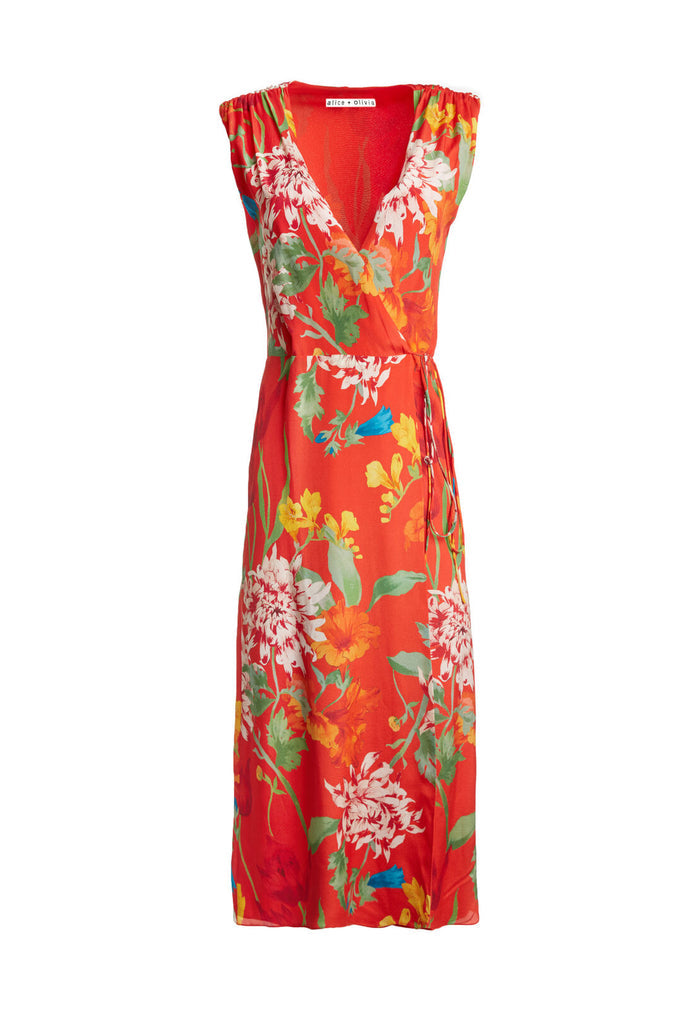 TASIA SLVLSS V NK WRAP DRESS - GREENWICH GARDEN POPPY