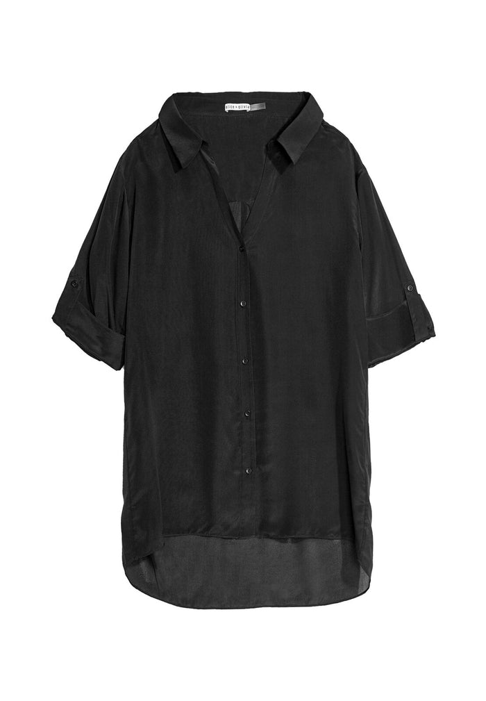 TATE OPEN NECK BUTTON DOWN - BLACK