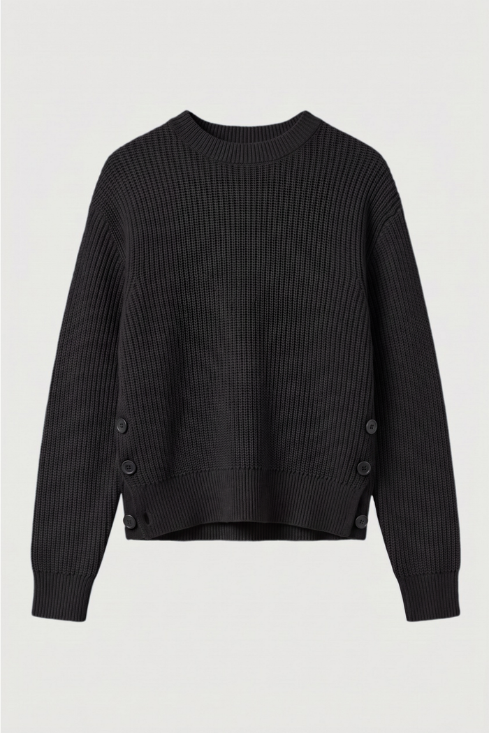 May-Li | Tatum Side-Button Split Sweater in Size Small - Flat