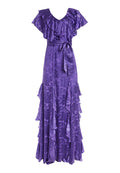 TESSA RUFFLE GODET DRESS - BAROQUE FLORAL-ELECTRIC PURPLE