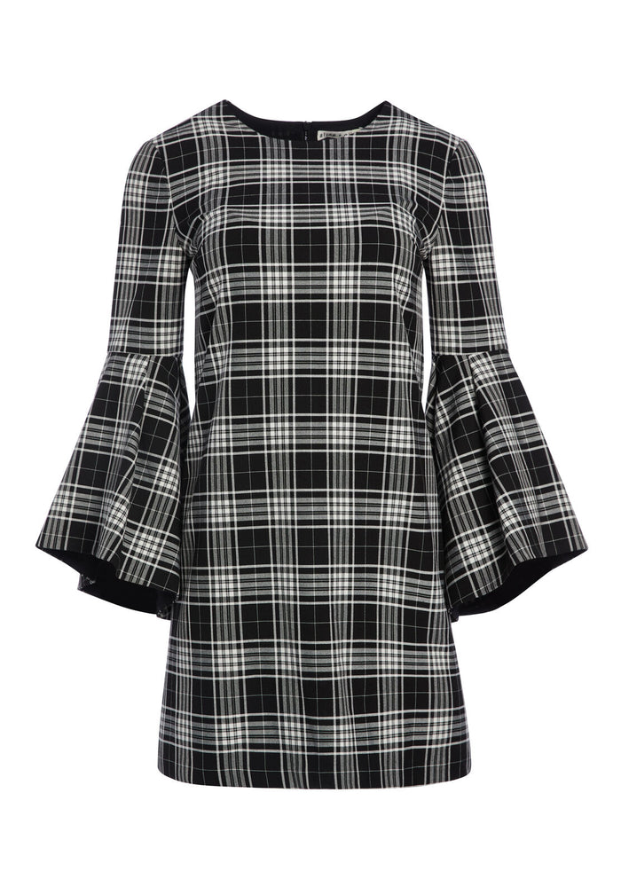 THYM TRUMPET SLEEVE TUNIC DRESS - BLACK/WHITE