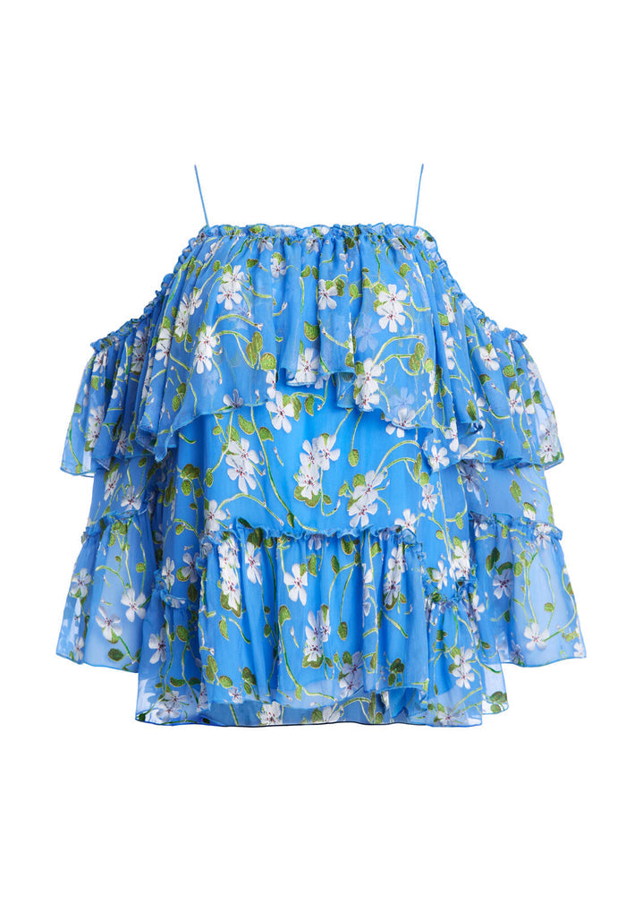 TIA HANDKERCHIEF RUFFLE BLOUSE - SPRING PRIMROSE-CERULEAN
