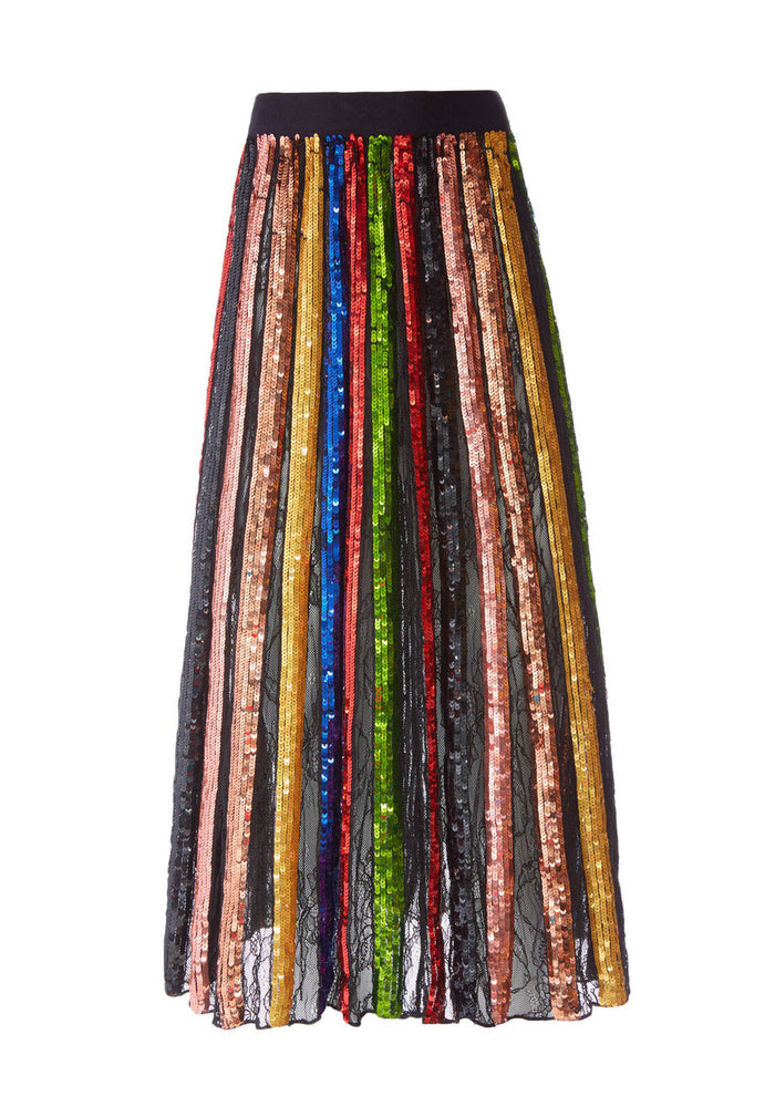 TIANNA HW STRIPE MIDI SKIRT - BLACK/MULTI