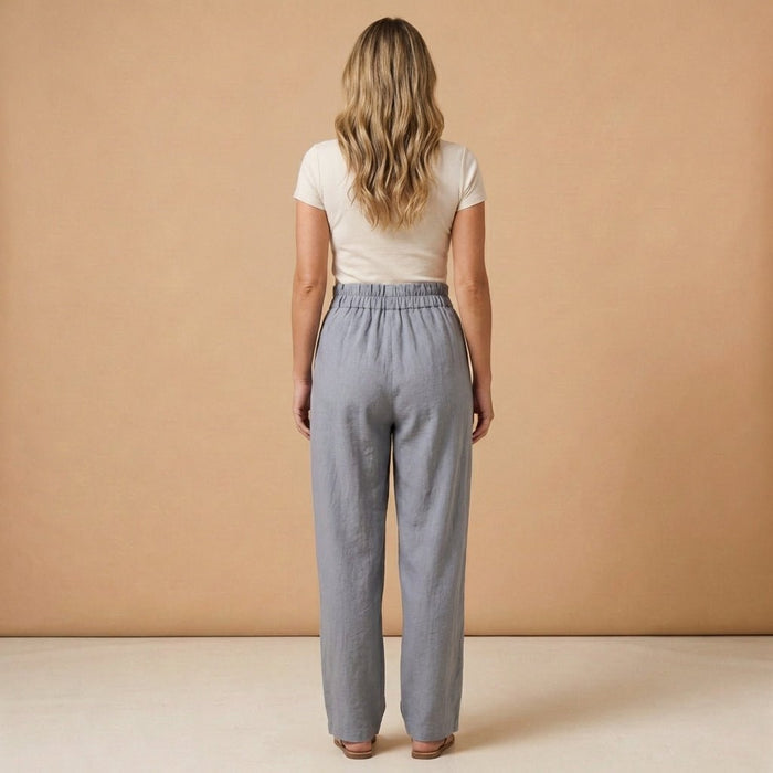 Trousers Women Linen High Waist Wide Fit Elasticated Waistband