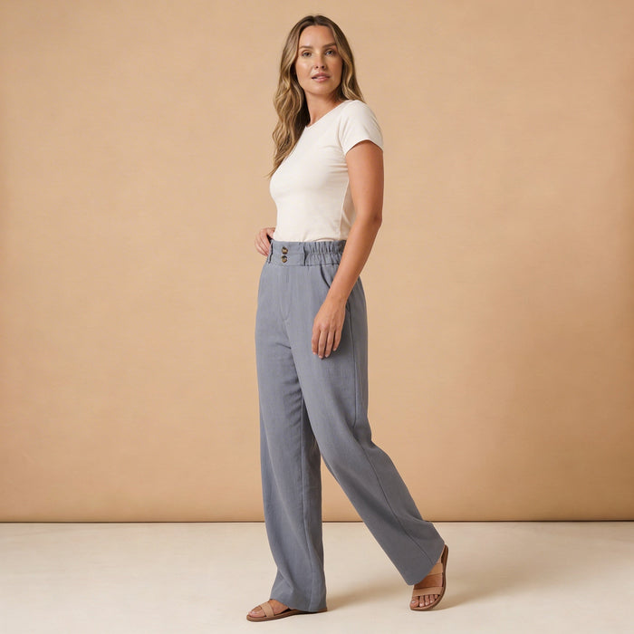 Trousers Women Linen High Waist Wide Fit Elasticated Waistband