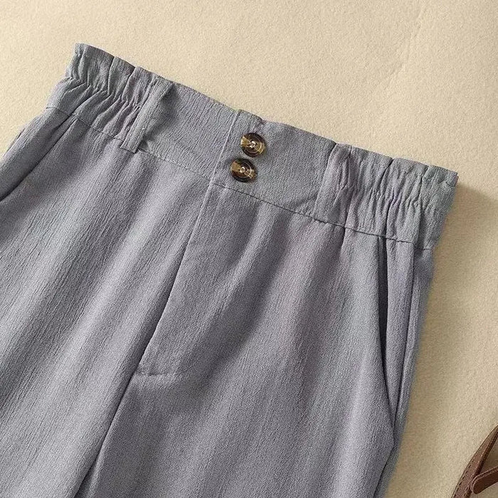 Trousers Women Linen High Waist Wide Fit Elasticated Waistband