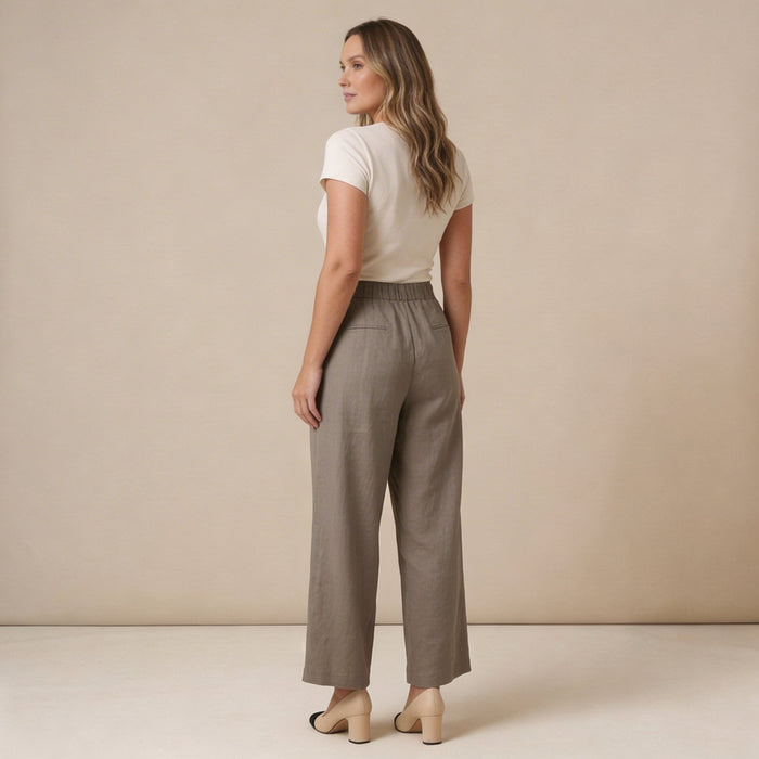 Trousers Women Linen High Waist Wide Leg Button Zip Closure