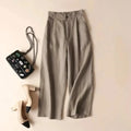 Trousers Women Linen High Waist Wide Leg Button Zip Closure