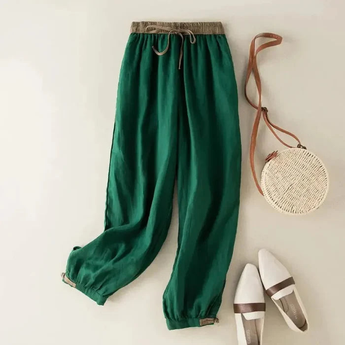 Trousers Women Linen Relaxed Fit Drawstring Adjustable Cuffs