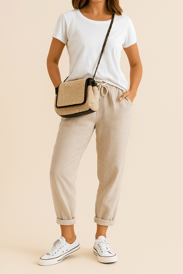 Trousers Women Linen Relaxed Fit Drawstring Waist Full Length