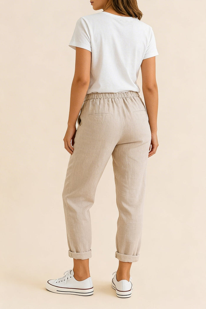 Trousers Women Linen Relaxed Fit Drawstring Waist Full Length