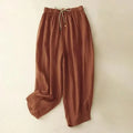 Trousers Women Linen Relaxed Fit Tapered Leg Drawstring Waist