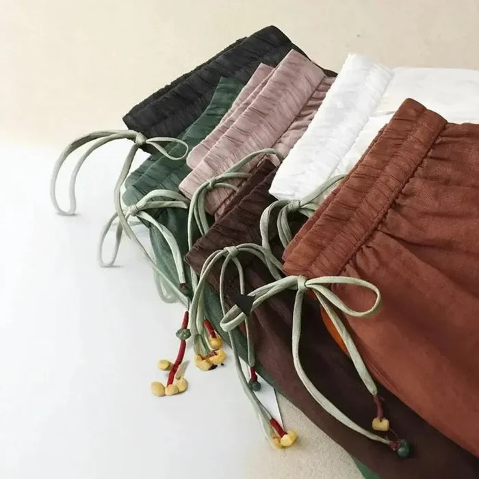 Trousers Women Linen Relaxed Fit Tapered Leg Drawstring Waist