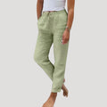 Trousers Women Linen Tapered Fit Elastic Drawstring Waistband