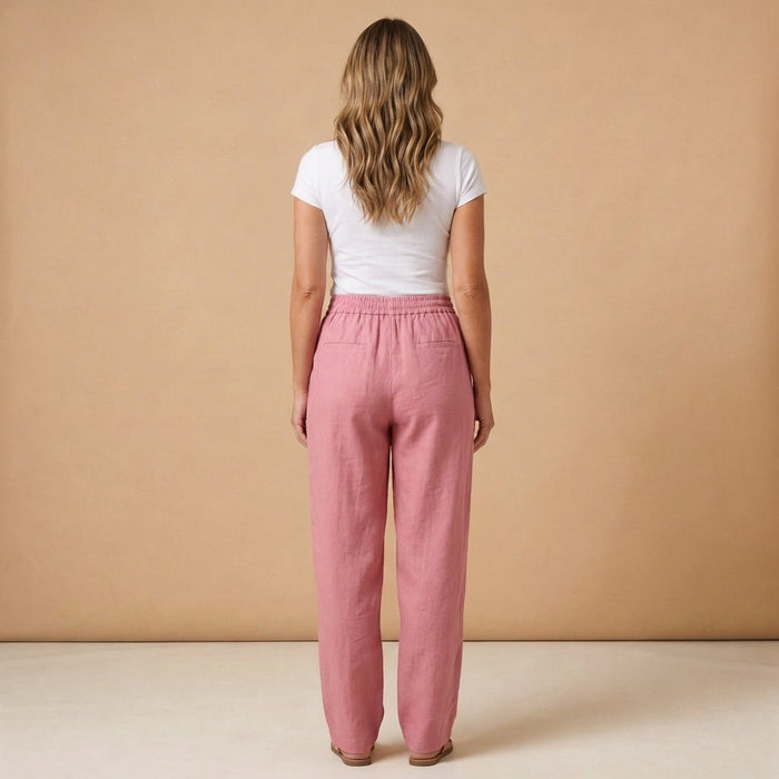 Trousers Women Linen Wide Leg Ankle Length Drawstring Waist