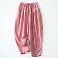 Trousers Women Linen Wide Leg Ankle Length Drawstring Waist