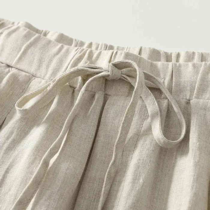 Trousers Women Linen Wide Leg Ankle Length Drawstring Waist