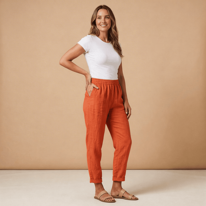Trousers Women Relaxed Fit Cropped Length Elastic Waist