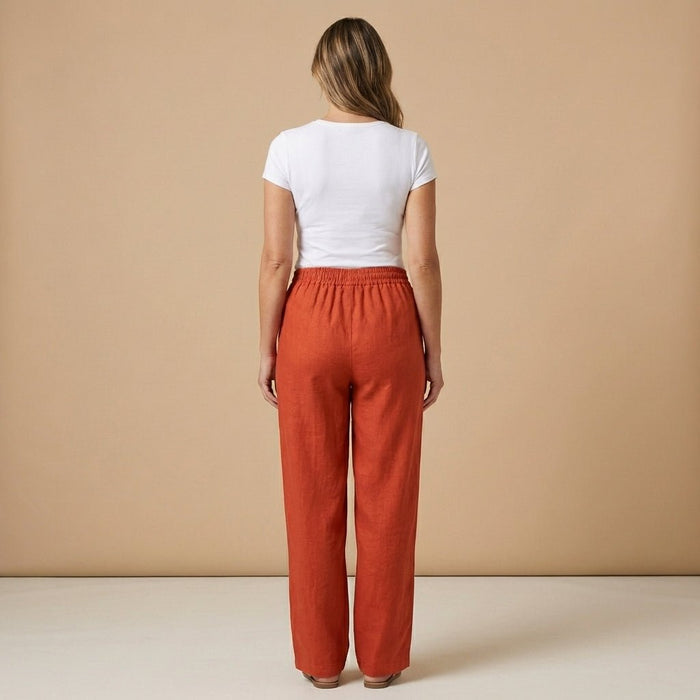 Trousers Women Relaxed Fit Cropped Length Elastic Waist
